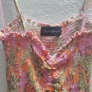 Hazel Boutique Pink and Orange Smocked Ruffles Dress